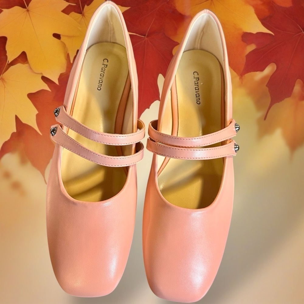 NWOT C. Paravano Square Toe Double Strap Mary Jane Flats in Pink Size 41 = 10.5 - Picture 14 of 16